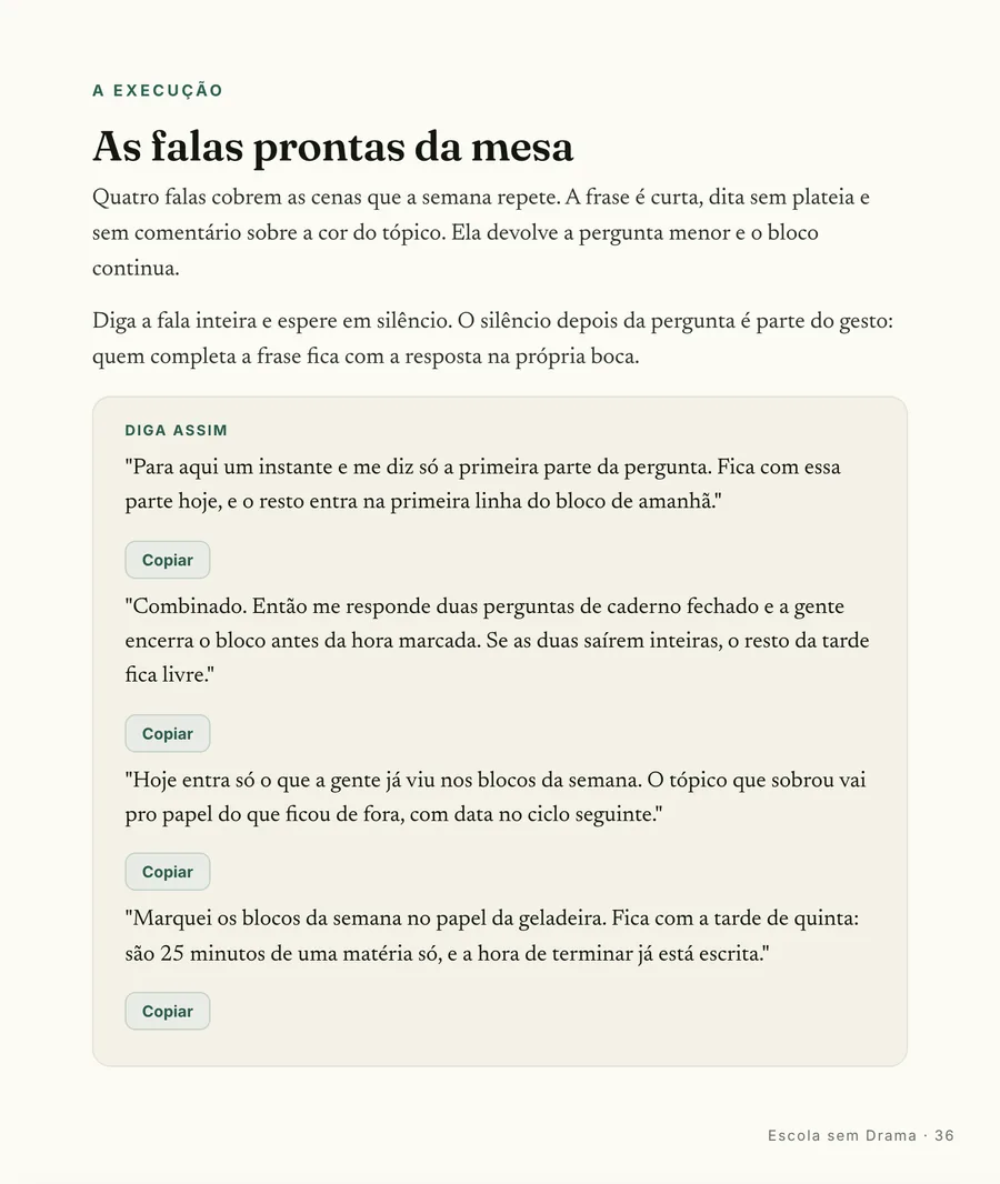 Página real do guia: Falas prontas